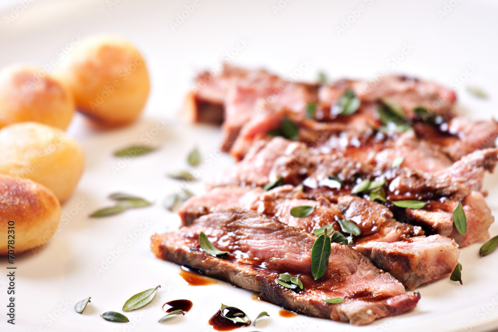 Sliced steak with potatoes Sliced steak with potatoes