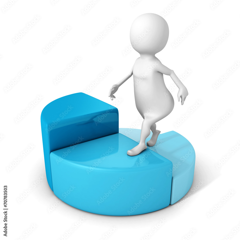white 3d man steps up on pie chart diagram white 3d man steps up on pie chart diagram
