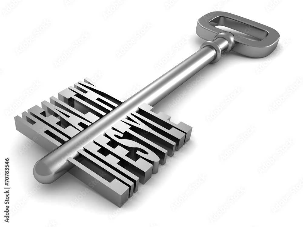 HEALTHY LIFESTYLE concept key on white background HEALTHY LIFESTYLE concept key on white background