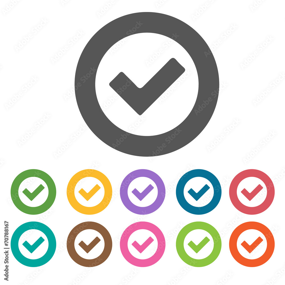 Check icon. Check Mark Sign Symbol icon set. Round colourful 12 Check icon. Check Mark Sign Symbol icon set. Round colourful 12