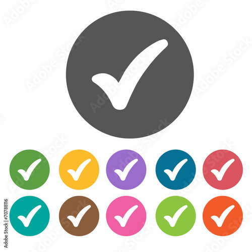 Fat check icon. Check Mark Sign Symbol icon set. Round colourful