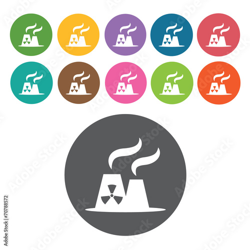 Nuclear plant icon. Danger icon set. Round colourful 12 buttons.