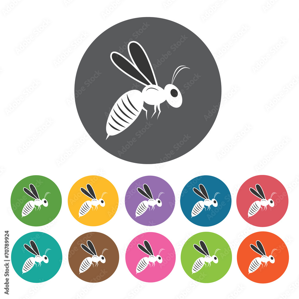 Bee icon. Honey relate icon set. Round colourful 12 buttons. Vec