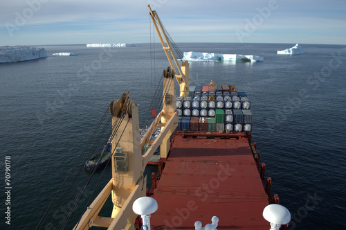cargo container ship in the sea of Antarctica