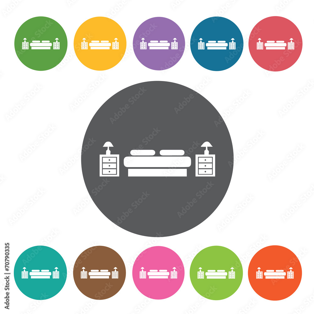 Bed with two side tables and lamps icon. Home Furniture Interior Bed with two side tables and lamps icon. Home Furniture Interior
