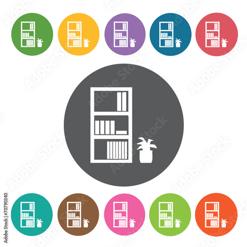 Bookshelf with books and plant icon. Home Furniture Interior ico