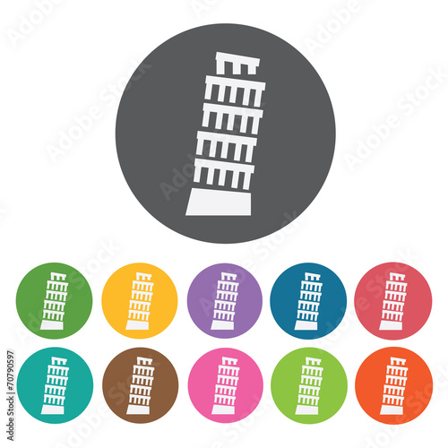 Torre pendente di pisa icon. Attaction of italy icon set. Round