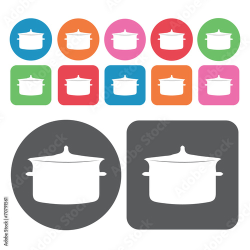 Cooking pan icon. Kitchen icon set. Round and rectangle colourfu