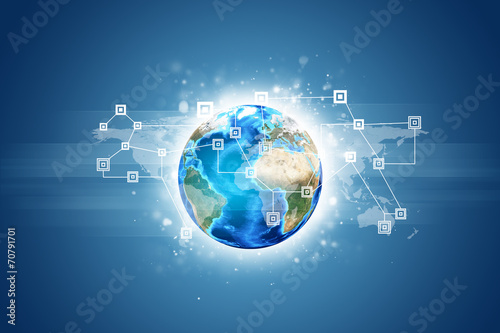 Earth with world map and network