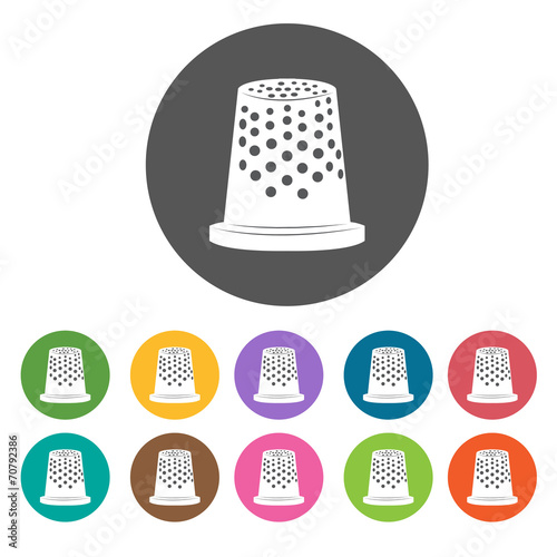 Thimble icon. Sewing equiptment icons set. Round colourful 12 bu
