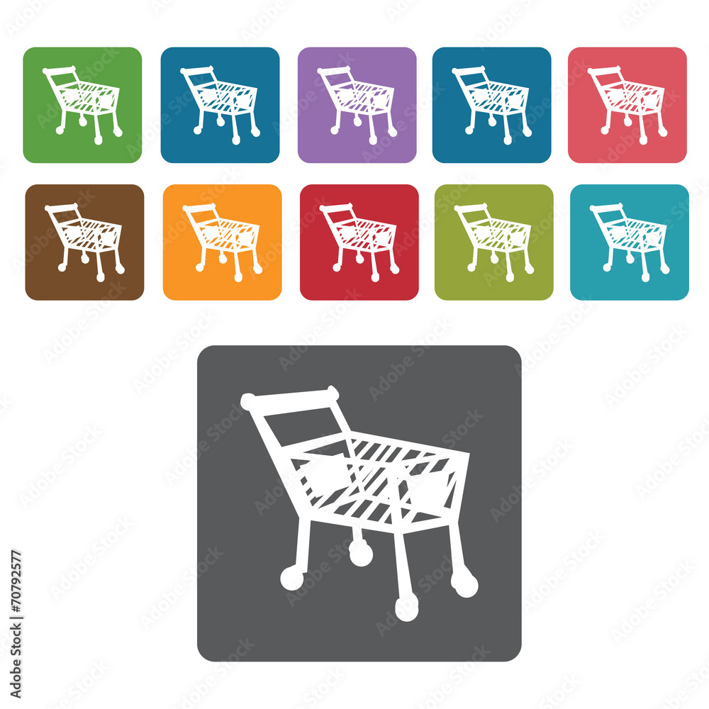 Right facing long and narrow shopping cart icon. Rectangle colou Right facing long and narrow shopping cart icon. Rectangle colou