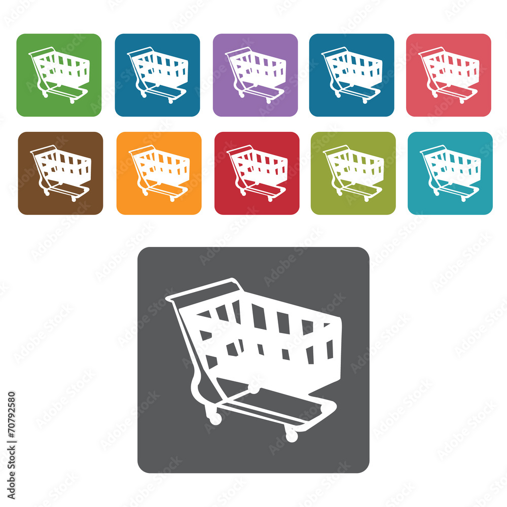 Right facing long shopping cart icon. Rectangle colourful 12 but Right facing long shopping cart icon. Rectangle colourful 12 but