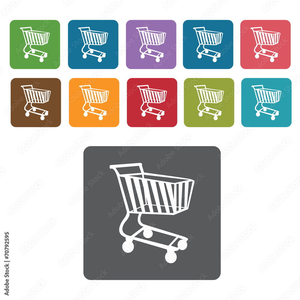 Right facing shopping cart icon. Rectangle colourful 12 buttons.