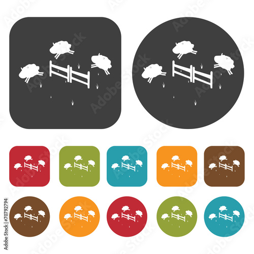 Sheeps jumping over fences sign icon. Sleep Sign symbol icons se