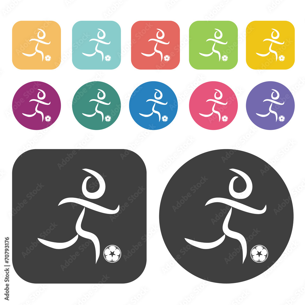 Stick figure running with ball sign icon. Football soccer icon s Stick figure running with ball sign icon. Football soccer icon s
