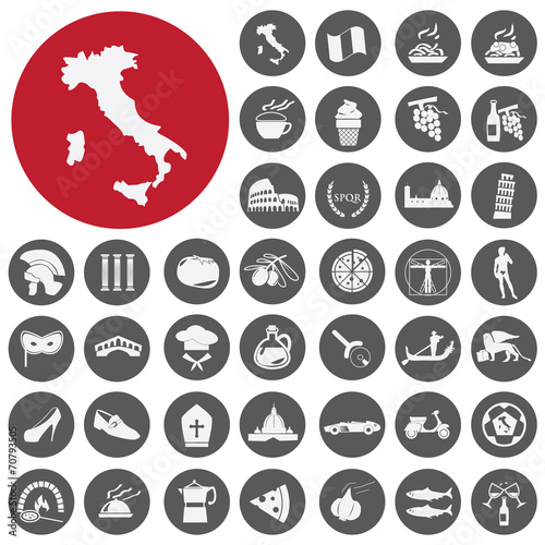 Attractions, food and culture of Italy. Vector Illustration eps1