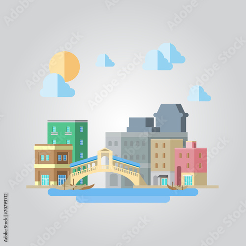 Flat design of venice bridge cityscape