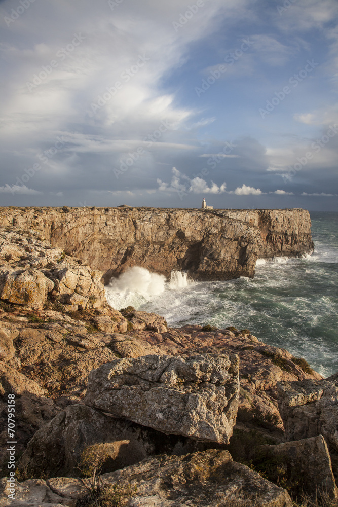 Powerful Waves of Atlantic Ocean at Ponta de Sagres, Portugal