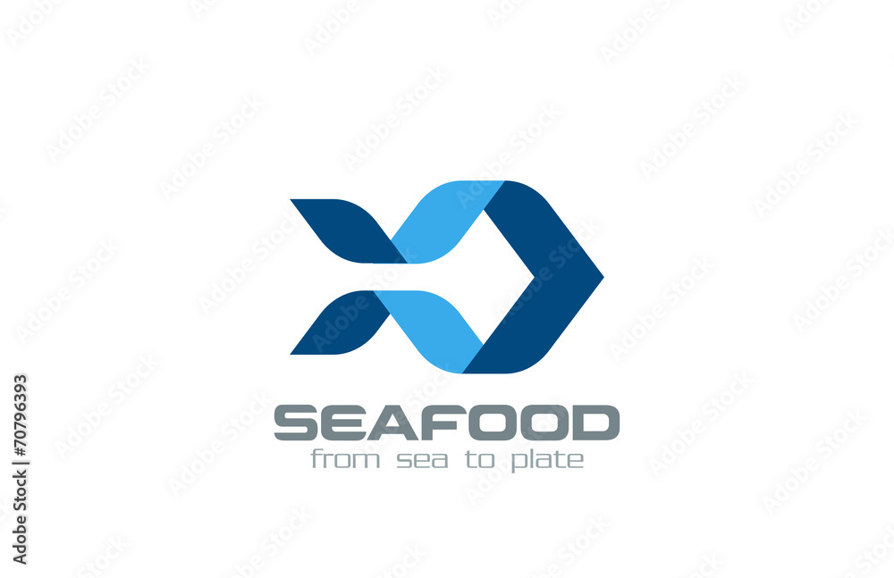 Origami Fish Logo design vector. Ribbon Silhouette seafood