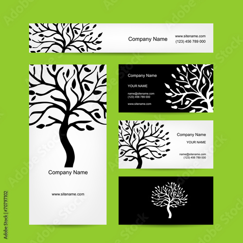Business cards design with abstract tree silhouette