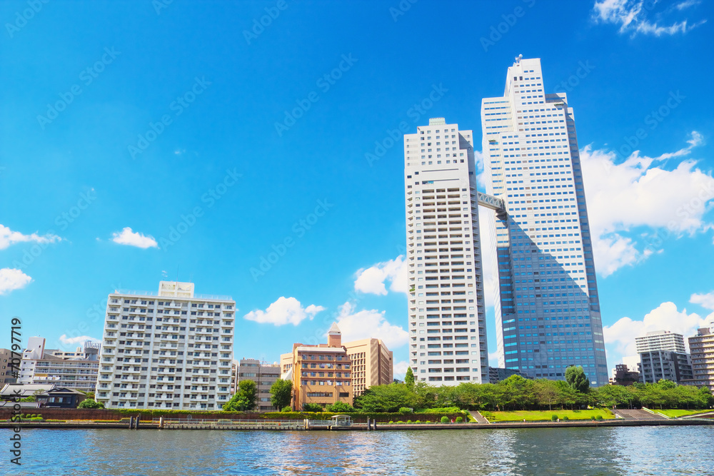 The landscape of St.Lukes Garden with Sumida River
