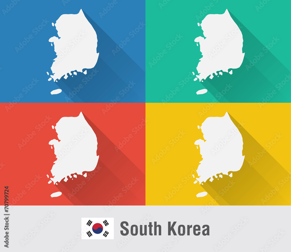 South Korea world map in flat style with 4 colors.