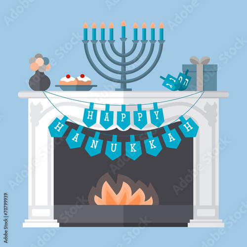 Flat design modern vector illustration for Hanukkah