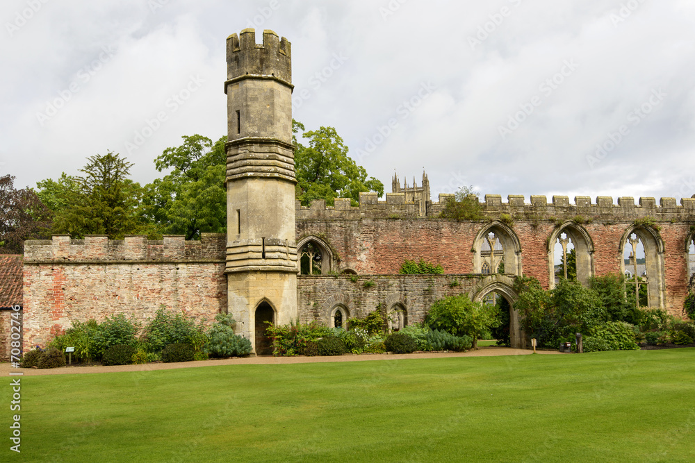 tower and ruins of the great Hall at  Bishop Palace,Wells