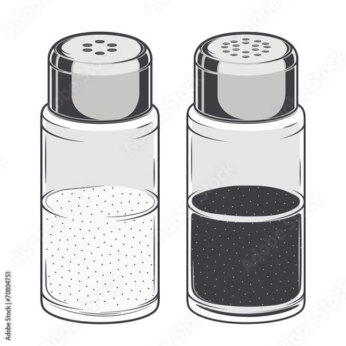 Glass salt and pepper shakers isolated on a white background