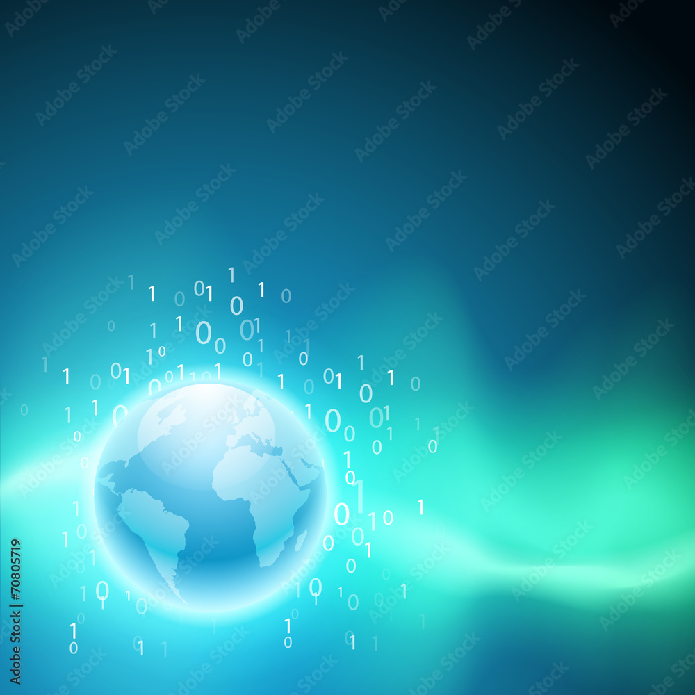 Stream of binary code to the globe.