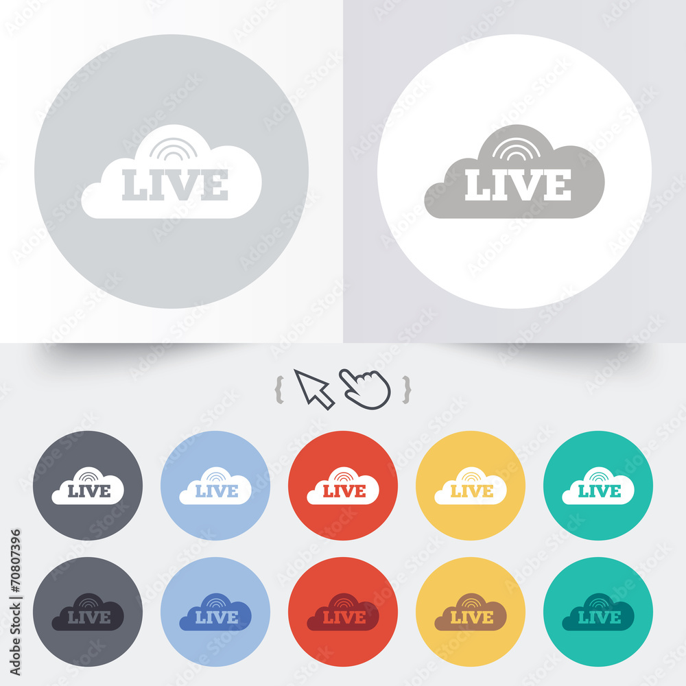 Live sign icon. On air stream symbol. Live sign icon. On air stream symbol.