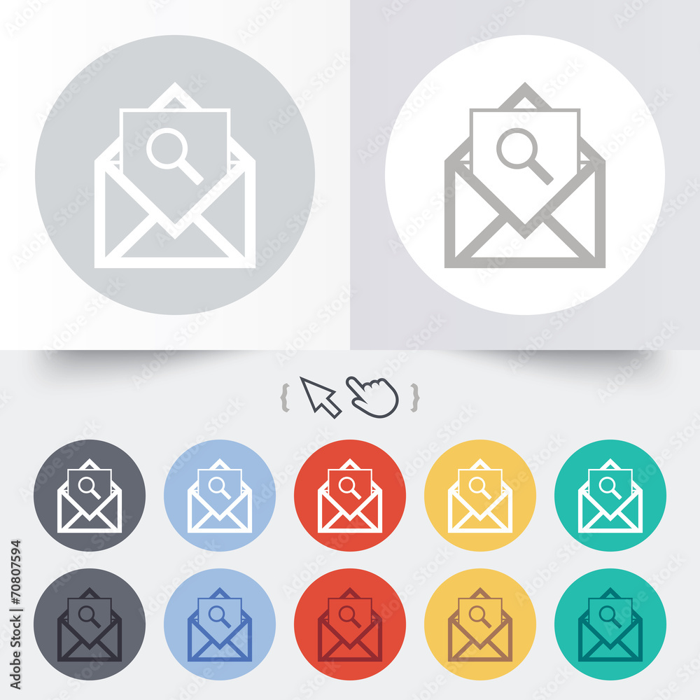 Mail search icon. Envelope symbol. Message sign. Mail search icon. Envelope symbol. Message sign.
