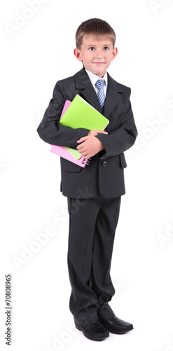 Little schoolboy isolated o...