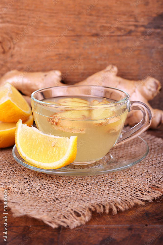 Cup of ginger drink and lemon Cup of ginger drink and lemon