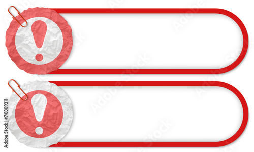 two buttons with texture crumpled paper and exclamation mark