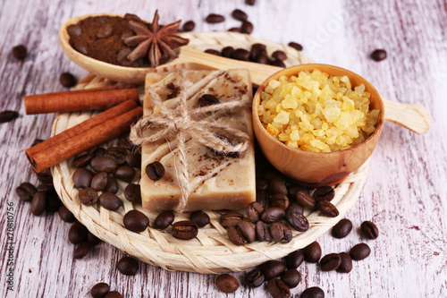 Organic soap with coffee beans, sea salt and milled coffee in