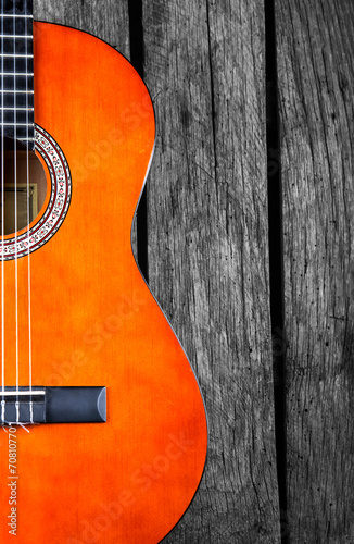 spanish Guitar on wood background