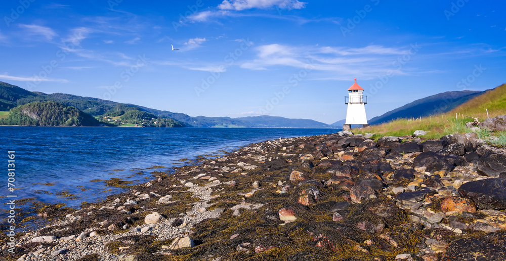 Lighthouse on Norwegian summer coast