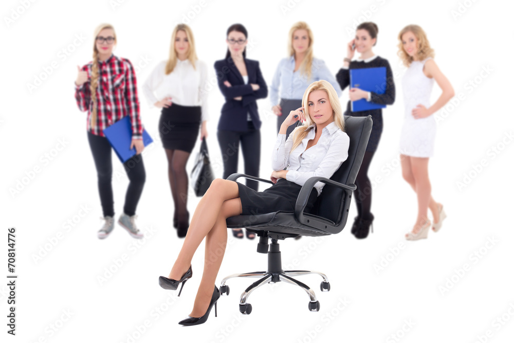 business team concept - business woman and her workers isolated business team concept - business woman and her workers isolated