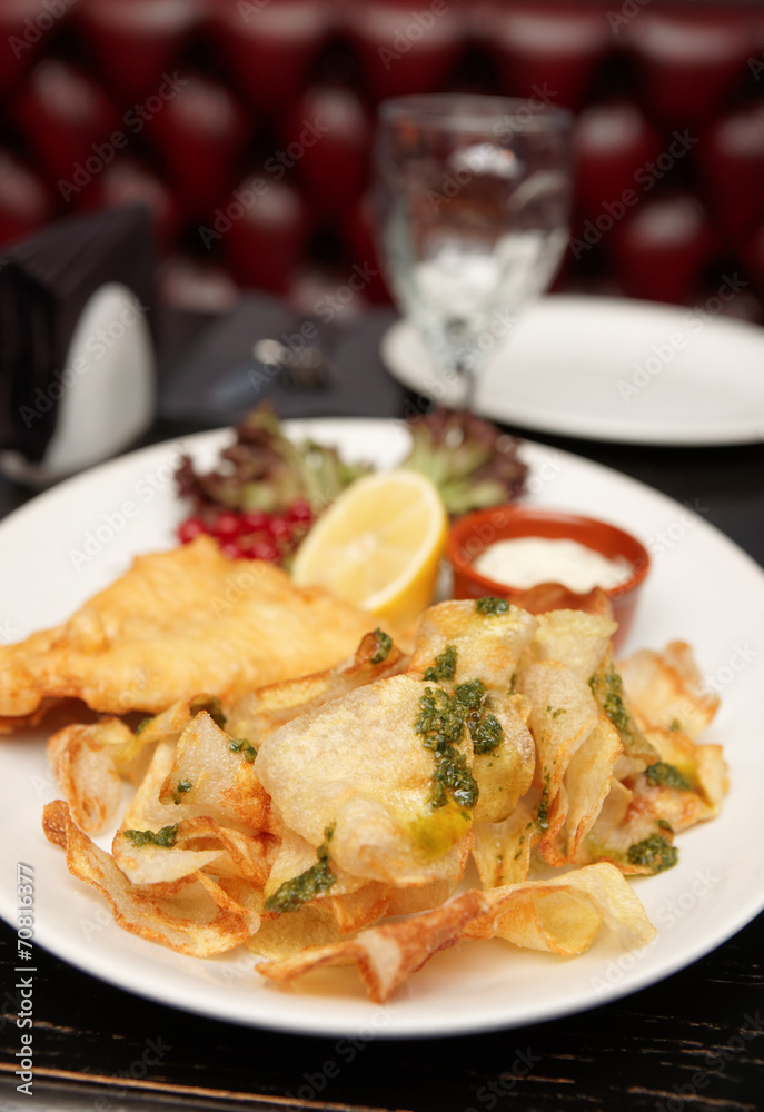 Fish and chips in plate