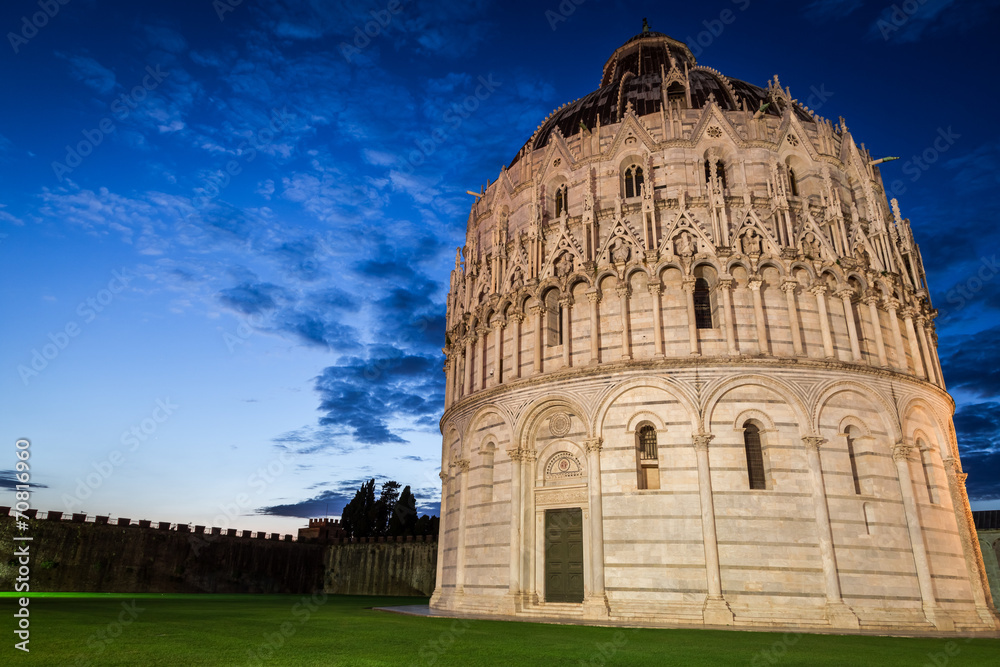 Ancient monuments in Pisa at sunset