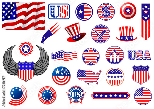 American patriotic badges, symbols and labels