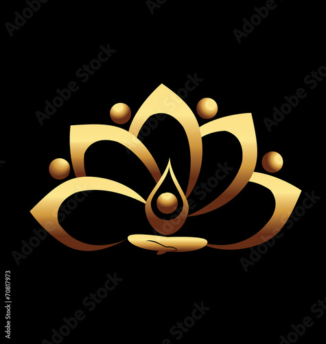 Gold lotus people meditation icon vector logo design