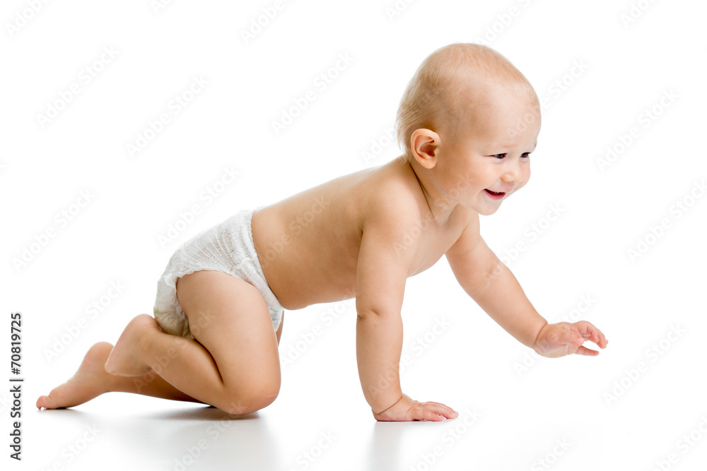 funny crawling baby boy isolated on white background funny crawling baby boy isolated on white background