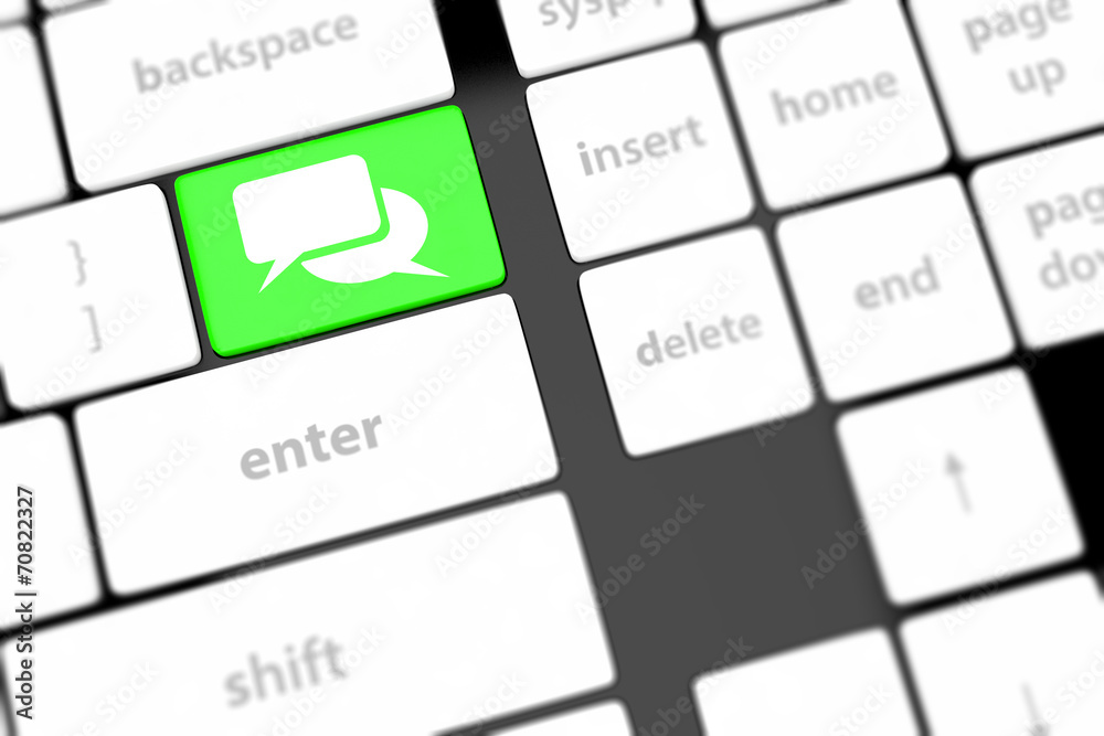 Social media key with two speech bubble sign on the keyboard Social media key with two speech bubble sign on the keyboard