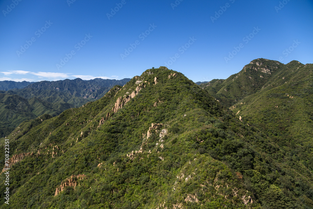 China, Juyongguan. Mountains covered with forests