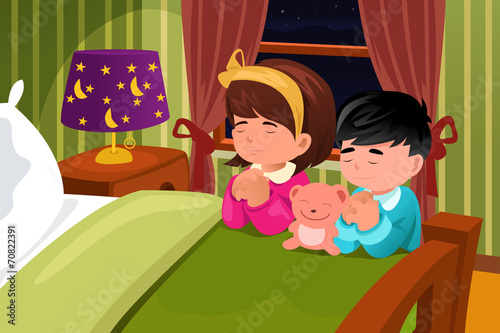 Kids praying before going to bed