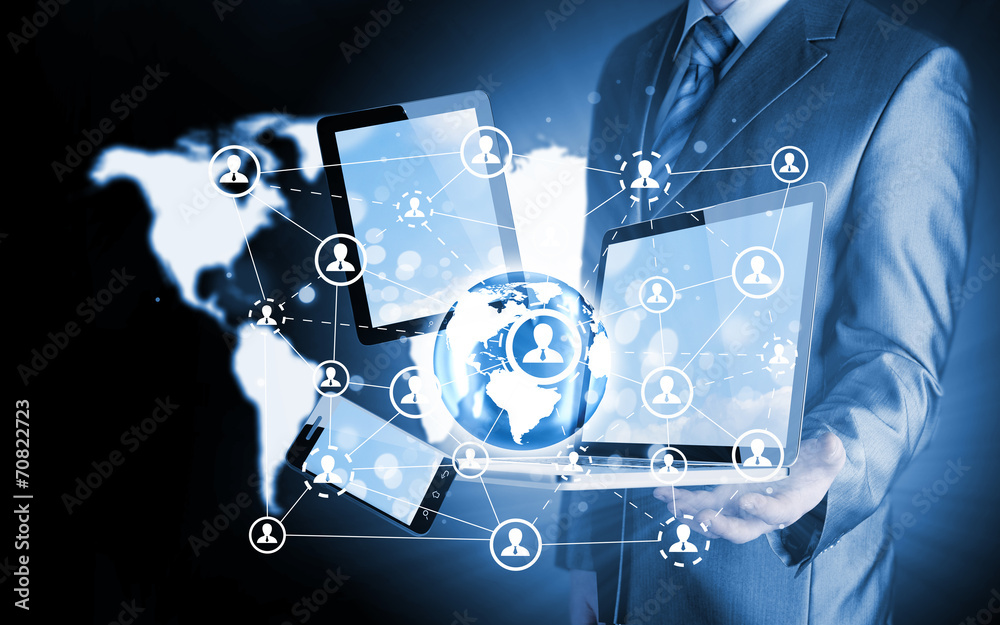 Business man using tablet PC and smartphone social connection Business man using tablet PC and smartphone social connection
