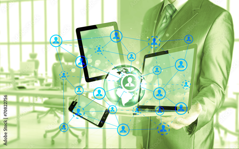 Business man using tablet PC and smartphone social connection Business man using tablet PC and smartphone social connection