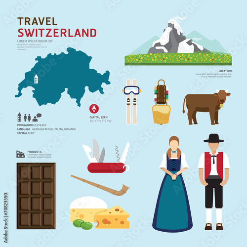 Travel Concept Switzerland Landmark Flat Icons Design .Vector Il photo